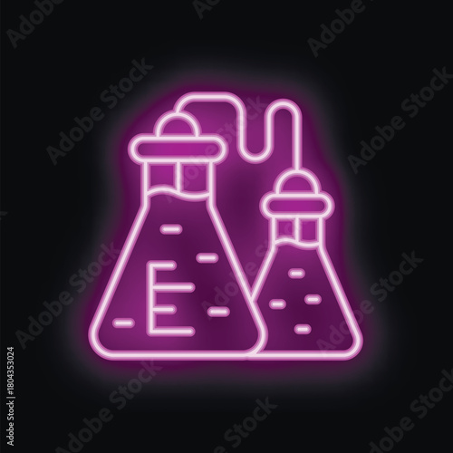 Neon sign showing two erlenmeyer flasks with a bubbling chemical reaction