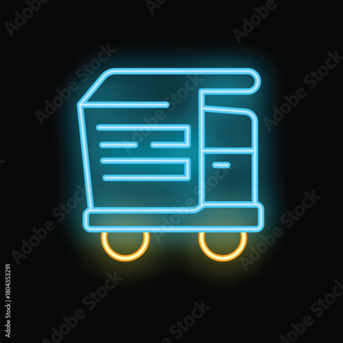 Glowing neon line icon of a room service cart, great for any project requiring a visual representation of hospitality