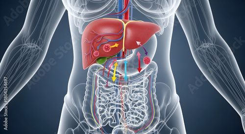 Human Anatomy Showing Digestive System and Liver Function