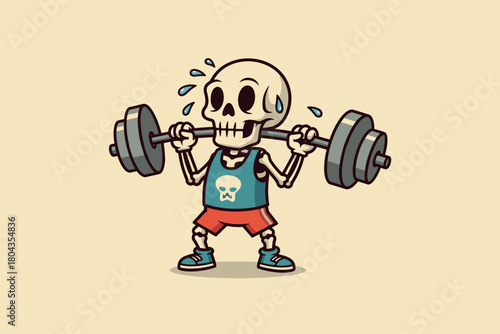 Skeleton working out lifting weights at the gym.