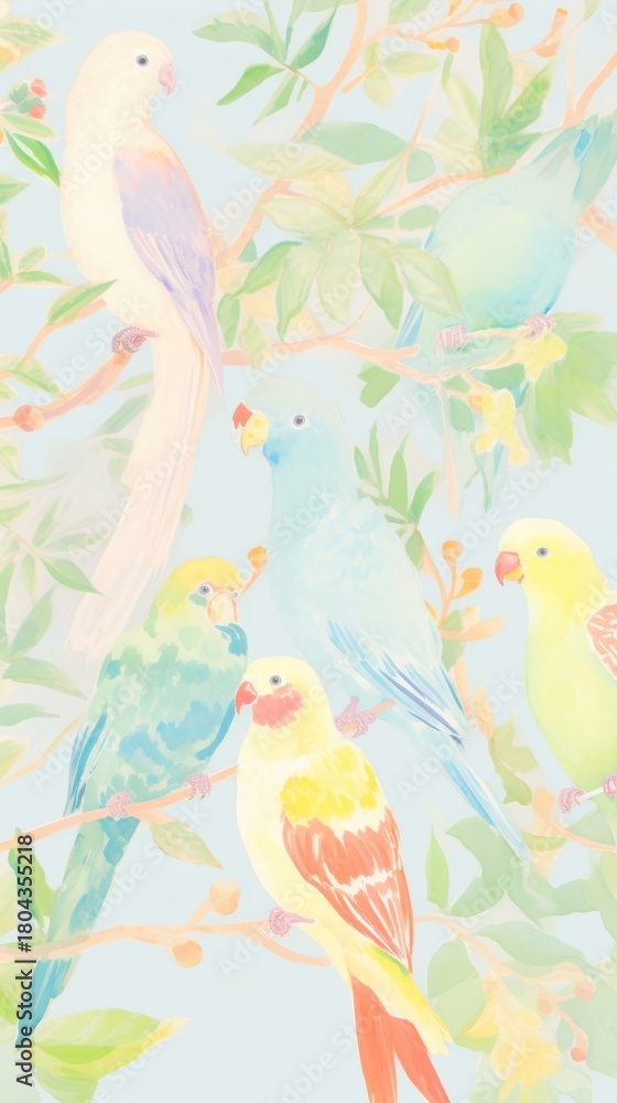 Naklejka premium Birds painting drawing parrot.