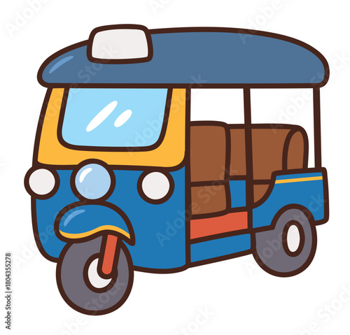 Cute Tuk Tuk Cartoon Vector – Thailand Iconic Three-Wheeler