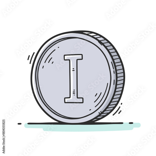 Roman numeral I represented on a coin in sketch style  