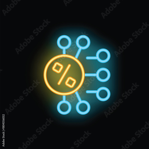Neon sign representing an affiliate marketing system, with a percentage symbol and connected dots