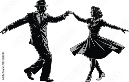 Silhouette of couple dancing swing