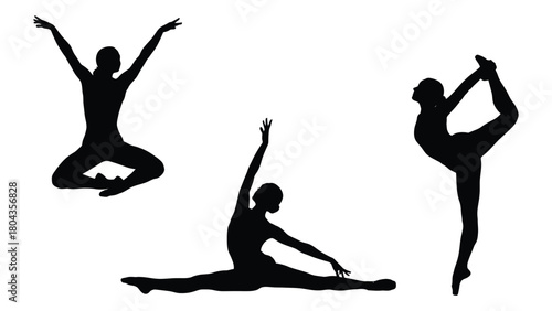 Female gymnastic and dance silhouette poses isolated on white background, Vector