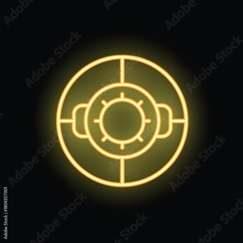 Bright yellow neon lifebuoy glowing on a dark background symbolizing safety and support during challenging times