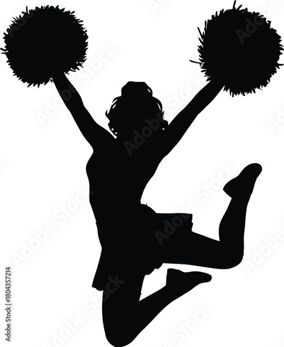 Silhouette of cheerleader jumping with pom-poms