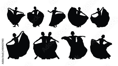 Dancing women silhouettes collection isolated on white background, Vector