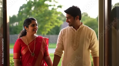 Couple in Indian Attire Holding Hands.
