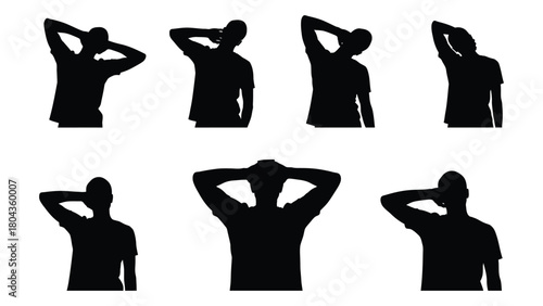 Silhouettes of neck and back stretches isolated on white background, Vector