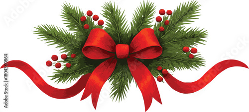 Classic Red Bow and Pine Arrangement