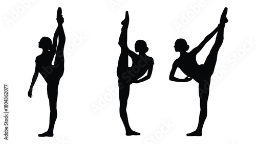Ballet dancer leg extension silhouettes isolated on white background, Vector