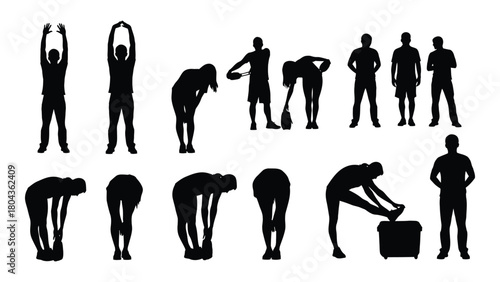 Workout and stretching silhouettes isolated on white background, Vector