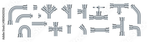 Pipe. Metallic pipes plumbing fittings. Industry pipeline. Vector
