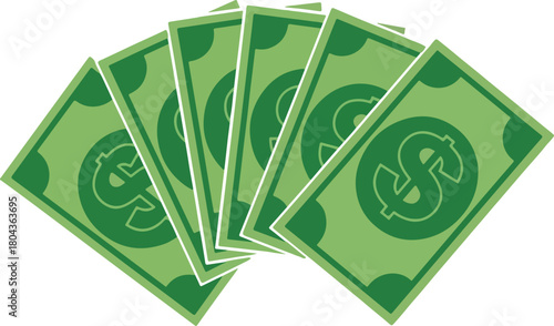 Fan of green dollar bills isolated on transparent background