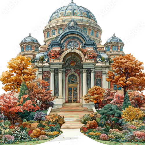 Library Of Congress, watercolor clipart vector, isolated on a white background.