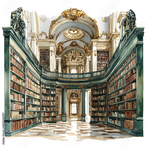 Library Of Congress, watercolor vector, isolated on a white background.
