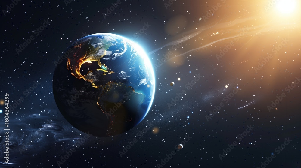 Obraz premium Winter Solstice: Scientific illustration of winter solstice, Earth's 23.5 degree axial tilt diagram, Sun's rays hitting Northern and Southern hemispheres, orbital mechanics visualization