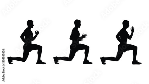 Dynamic lunge exercise silhouettes isolated on white background, Vector