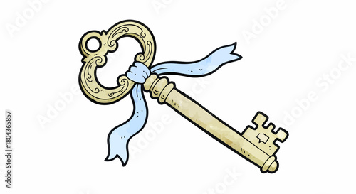 Antique Key with Ribbon Unlock Secrets with Vintage Elegance Illustration