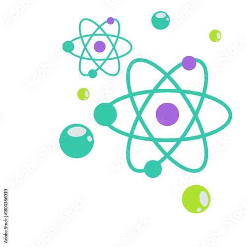 Atom icons with bubbles icon, perfect for science fun, STEM learning, or illustrating atomic structure and playful experiments.