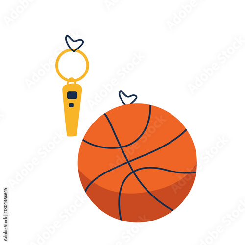 Basketball and stopwatch icon, great for PE classes, sports timing, or illustrating fitness, competition, and activity tracking.