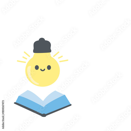 Lightbulb reading a book icon, symbolizing knowledge, curiosity, and self-learning for educational materials and school projects.