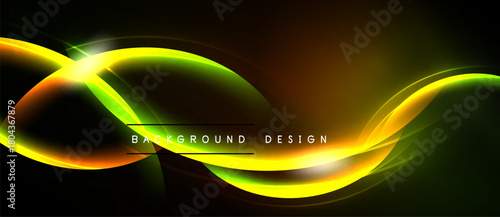 Abstract neon waves, vibrant colors, dark background. Smooth curves create dynamic visual effect. Modern design element.