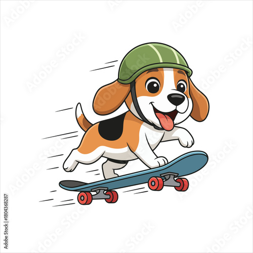A cute cartoon puppy with a brown tail plays happily with a Christmas ball in this funny vector illustration