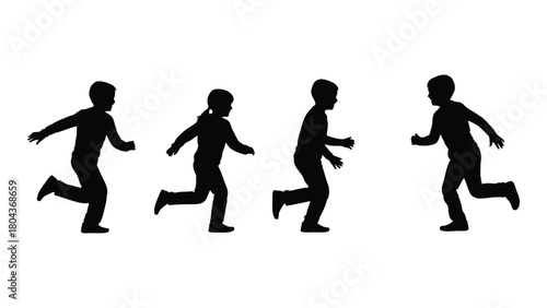 Running children silhouettes isolated on white background, Vector