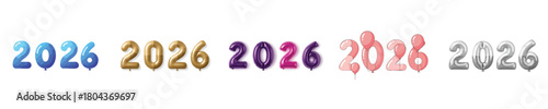 2026 Balloon Numbers Vector Set Metallic Party Inflatable Digits Illustration