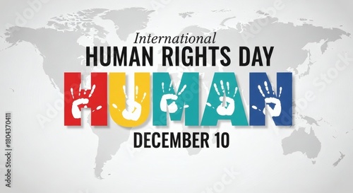 Fototapeta Naklejka Na Ścianę i Meble -  International human rights day december 10th celebration with colorful text and world map