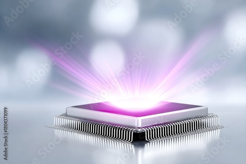 Technological Core: A radiant core of technology shines brightly, showcasing the power and innovation within a computer chip. The futuristic image evokes advancement, data processing.