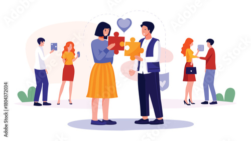 A digital illustration featuring a man and a woman holding hands symbolizing connection partnership and shared moments in a visually appealing design