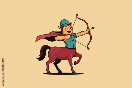 Cartoon Centaur Archer with Bow and Arrow Ready to Shoot.