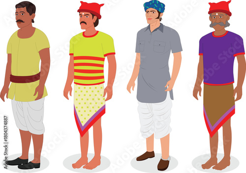 collection of indian village man in kurta lungi animation ready vector illustration