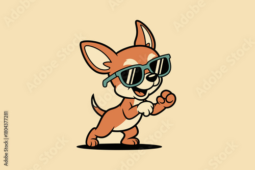 Cute Chihuahua Dog Wearing Sunglasses and Walking.