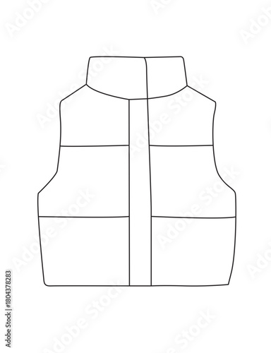 Vector illustration of a sleeveless puffer Vest - Outline mockup blank for pattern showcase