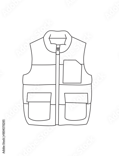 Vector illustration of Baby Sleeveless puffer jacket - Outline mockup blank for pattern showcase
