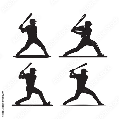 batter warming up vector silhouette clip art logo design illustration. abstract batter icon set collections