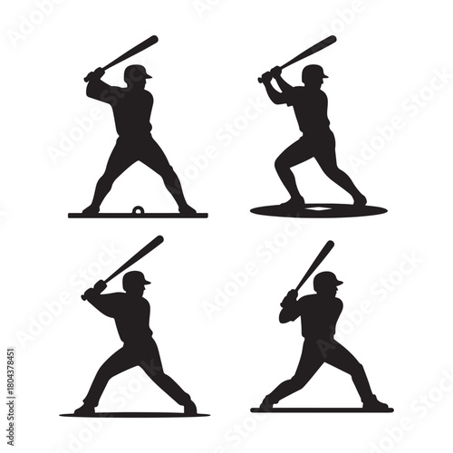 batter warming up vector silhouette clip art logo design illustration. abstract batter icon set collections