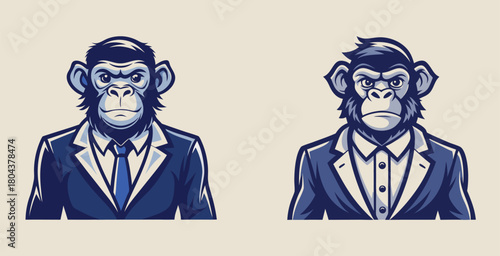 Stylish elegant monkey animal with in suit professional style logo vector art design illustration