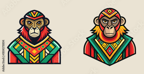 Stylish elegant monkey animal with in tribal style logo vector art design illustration