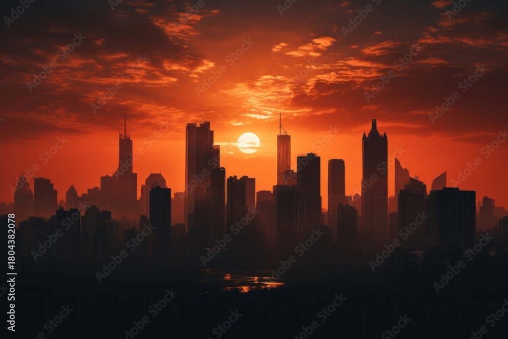 Fototapeta premium Skyscrapers sunset city architecture.