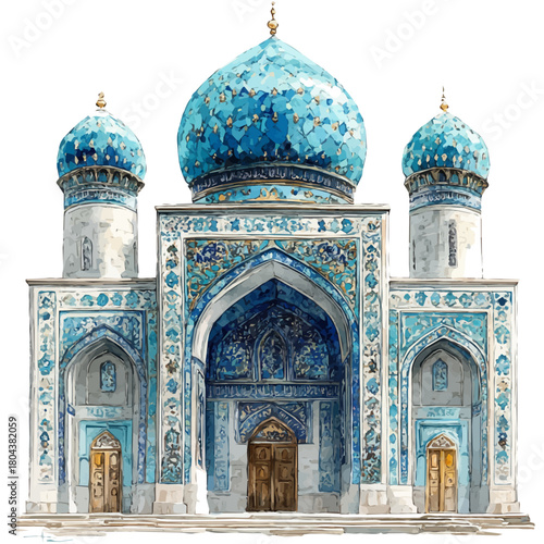 watercolor vector of Khiva Itchan Kala, isolated on a white background.