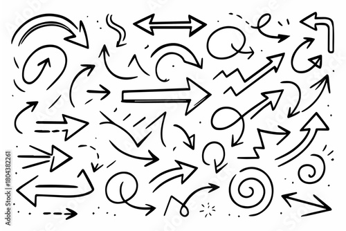 Hand-drawn doodle vector set of brush strokes created in a playful sketchy style, isolated on white background
