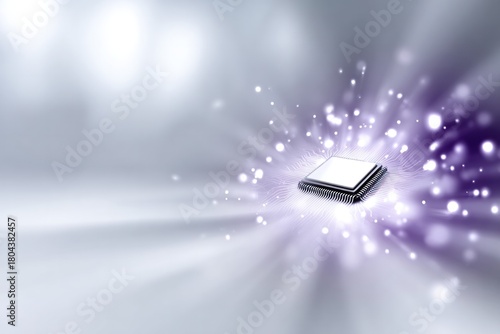 Technological Luminescence: A close-up view of a high-tech processor, radiating a captivating glow, set against a blurred background, suggesting a world of innovation. 