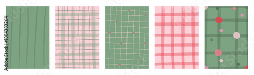 Gingham check background ornament set in vintage doodle style for party invites, greeting cards and posters. Pastel-colored vector illustration suitable for holiday prints and decorations on transpare