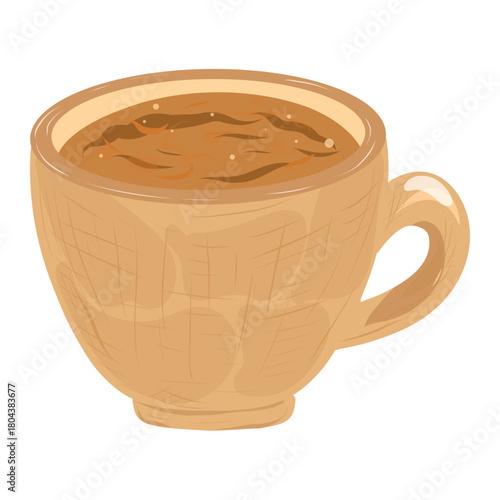 Single ceramic coffee mug vector illustration. Warm coffee aesthetic, cozy morning coffee. Hot drink illustration